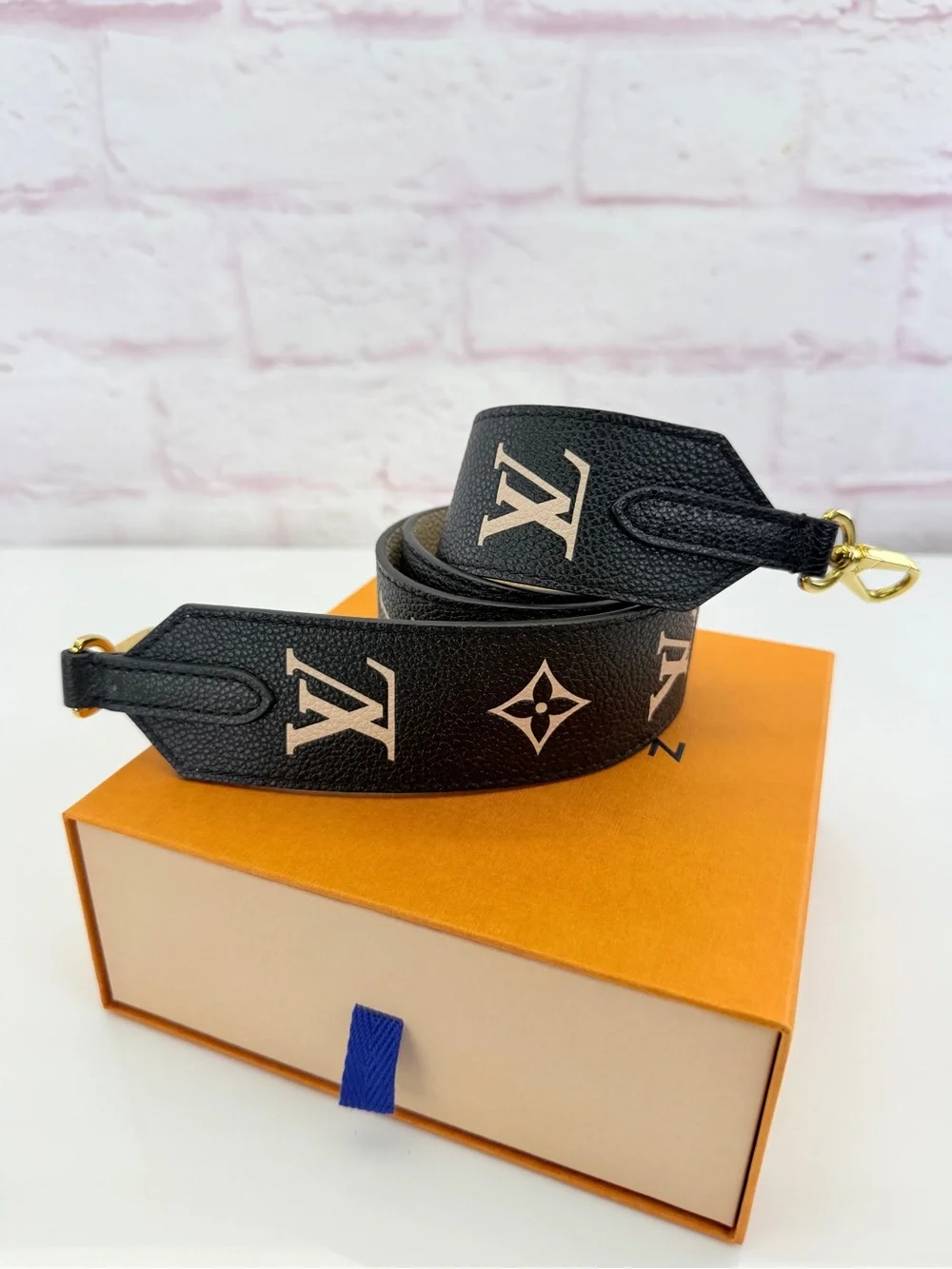 Louis Vuitton Empreinte Monogram Bandouliere Shoulder Strap Black Beige